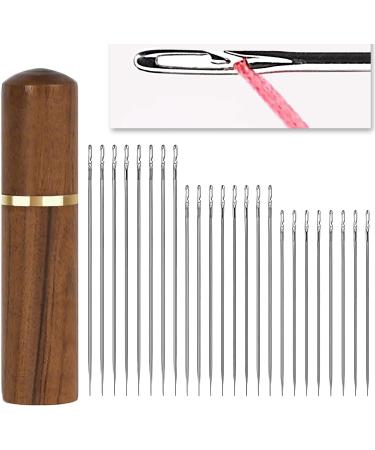 YAWALL Self Threading Needles with Wood Case - 24 Pack Easy Thread Sewing Needles for Embroidery and Crafting - Buy Online on GoSupps.com