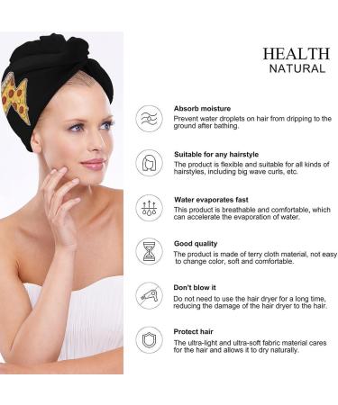 Cool Thunder Cheesy Pizza Microfiber Hair Towel Wrap for Women - Super Absorbent 10x26 Inch Hair Turban with Button - Buy Online on GoSupps.com