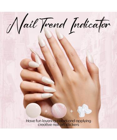 Modelones Gel Nail Polish Kit with UV Light 4 Colors Base & Top Coat Stickers Milky White Nude Pink Glitter Fall Manicure Set DIY Home Nail Art Gift for Women - Buy Online on GoSupps.com