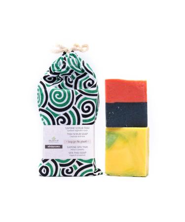 natyr Cotton bag - Vegetable charcoal and pink scrub soap 100g + apple and cinnamon soap 100g
