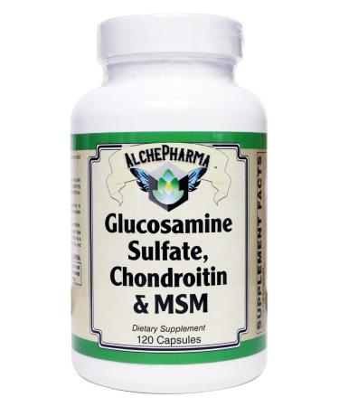 AlchePharma Glucosamine Sulfate Chondroitin & MSM Capsules (4 Cap High Potency Formula) (120 Capsules)