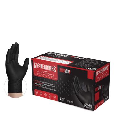 GLOVEWORKS HD Black Nitrile Industrial Disposable Gloves, 6 Mil, Latex & Powder-Free, Food-Safe, Raised Diamond Texture X-Large (Pack of 100) Box of 100
