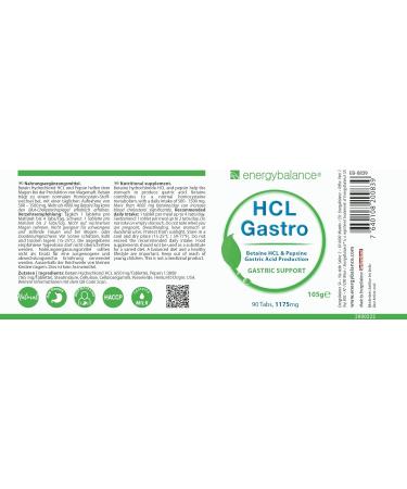Buy Energybalance HCL Gastro Capsules - 90 Tablets with Betaine & Pepsin for Digestive Health & Homocysteine Metabolism - No Additives Gluten-Free - Buy Online on GoSupps.com