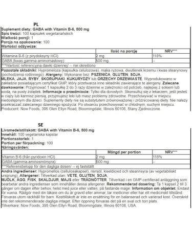 Now Foods GABA 500mg 100 Vegan Capsules Vitamin B6 - Buy Online on GoSupps.com