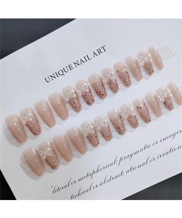 Press on Nails Long Trapezoid Fake Nails 24Pcs Shiny Butterfly Decoration False fingernail with Self-Adhesive Jelly Nail Glue Tabs Press On False Nails - Buy Online on GoSupps.com