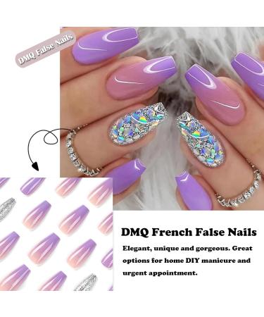 24Pcs Purple Glitter Gradient Coffin Press-on Nails | False Nails Set for Women & Girls with Nail Glue - Acrylic Stick-on Nails for Stunning Nail Decor - Buy Online on GoSupps.com