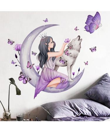 OOTSR Butterfly Girl Wall Stickers Moon Wolf Flower Fairy - Removable Vinyl Wall Art for Girls Nursery & Bedroom Decor - Buy Online on GoSupps.com