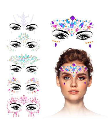 6PCS Face Gems for Festivals Gemstone Face Jewels Glitter Face Stickers Not Easy to Fall Off Face Temporary Tattoos for Music Festival Holiday Party