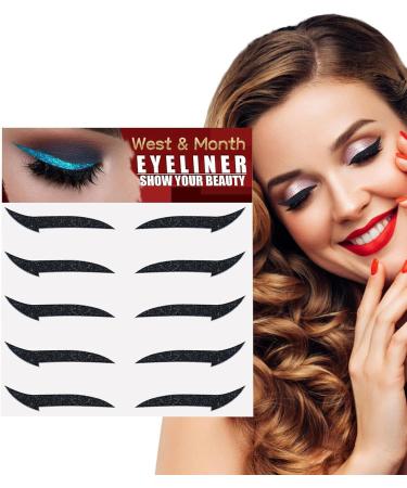 Sticker Eyeliner Glitter - Instant -Adhesive Eyeliner Stencil Sparkle 5 Pairs - Sticker Eyeliner with Shine Effect Makeup Eyeliner Stickers for Women and Girls Puchen Black (Five Pairs) - Buy Online on GoSupps.com