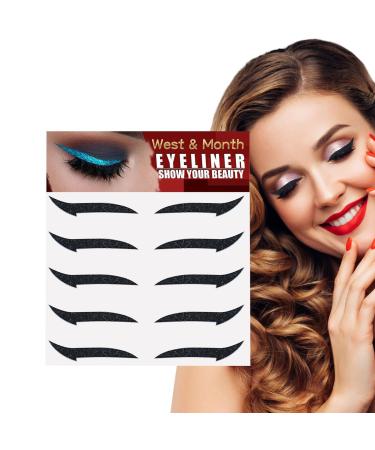Glitter Eyeliner Stickers for Eyes Sparkle Instant -Adhesive Eyeliner Stencil 5 Pairs - Eyeliner Tool Makeup Stickers Sparkly Long Lasting Sticker Eyeliner for Women and Girls Hamil Black (Five Pairs)
