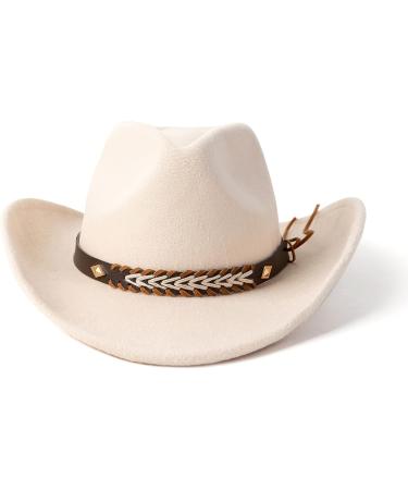 Gossifan Western Cowboy & Cowgirl Hat Felt Wide Brim Fedora - Beige Medium - Buy Online on GoSupps.com