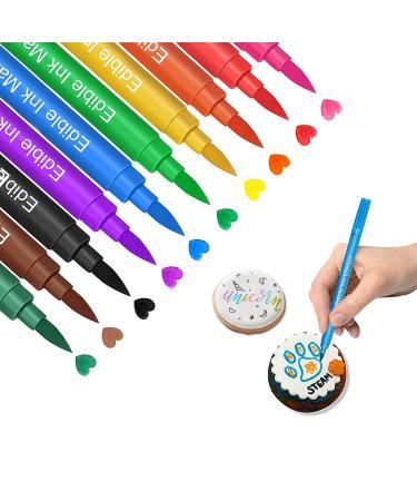 Edible Markers for Cookies Food Coloring Pens 10Pcs, Fine and Thick Tip Food Grade Gourmet Writers for DIY Fondant Cakes Frosting Easter Eggs Baking Party Decorating Drawing Writing (10 PC)
