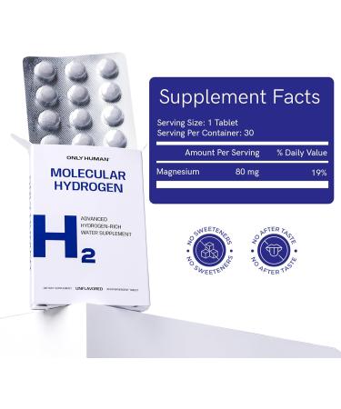 H2 Molecular Hydrogen Water Tablets with Magnesium | 12PPM Hydrogen Tablets for Drinking Water | Unflavored Dietary Supplement | Gluten Sugar & Soy Free | Made in The USA | 30 Tabs | Only Human - Buy Online on GoSupps.com
