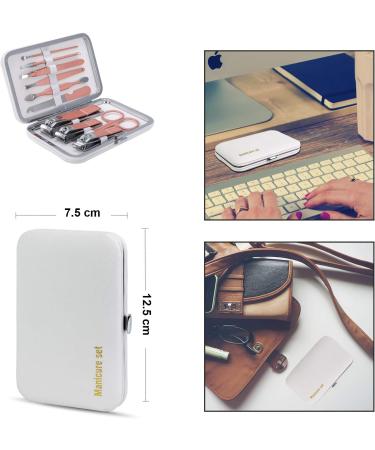 Professional 10pcs Manicure Set: Stainless Steel Nail Clippers Kit for Travel (White) - Buy Online on GoSupps.com