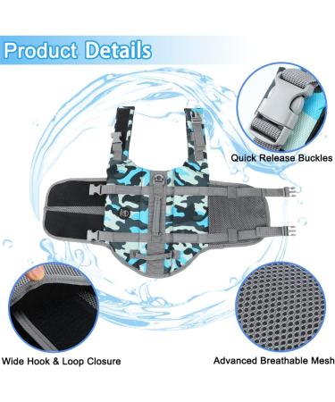 Emust Dog Life Preserver | High Buoyancy Flotation Vest for Small Medium & Large Dogs | New Blue Camouflage for Swimming & Beach Activities - Buy Online on GoSupps.com