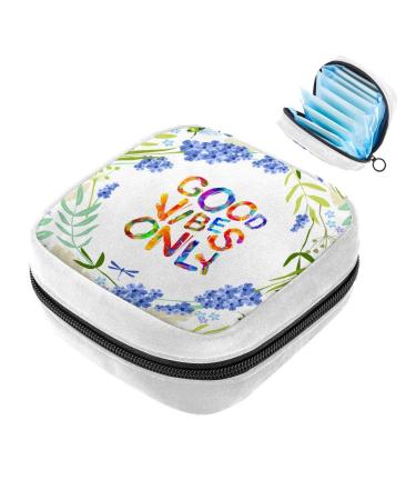 GIAPB Sanitary Napkin Storage Bag Period Bag Tampon Bag Makeup Bag Pad Pouch Blue Flower Plant Color2001