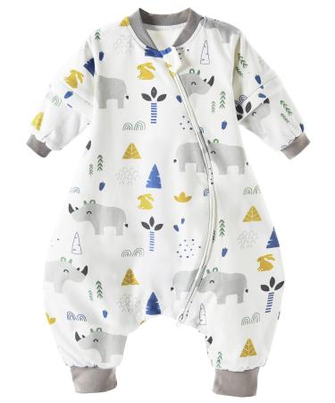 Chilsuessy Baby Sleeping Bag with Feet 1.5 Tog 100% Cotton Sleeping Sack with Removable Sleeves Anti Kick Infant Toddler Wearable Blanket for Boys and Girls Cute rhino 80/2-3 years