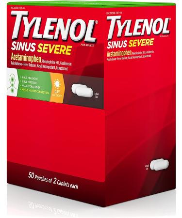 Tylenol Sinus Severe Daytime Caplets - 50 Travel Packs, 100 ct - Pain & Congestion Relief - Buy Online on GoSupps.com