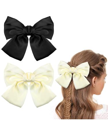 Hair loop 2 pieces of silk loops for women and girls cute grinding hair bands white hair loop black hair loop hair clips with band hair accessories (style 2)