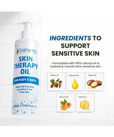 Grahams Natural Skin Therapy Oil - Bath & Body Oil for Dry Skin & Itch Relief, Moisturise & Soothe Eczema-Prone, Dermatitis, Sensitive Skincare, Hypoallergenic, Steroid-Free (1 x 7.44 fl oz) - Buy Online on GoSupps.com