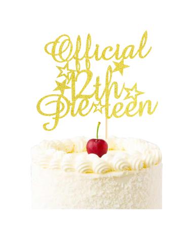 Arthsdite Official 12 Pre-teen Cake Topper Happy 12th Birthday Cake Decorations Cheers to 12 Year Old Birthday Party Decoration Supply - Gold Glitter