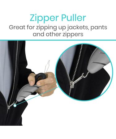 Vive Button Hook with Finger Hole - Zipper Gripper Pull Helper for Arthritis & Limited Mobility - Dressing Aid Tool for Independent Living - Dexterity Handle Grip - Black - Buy Online on GoSupps.com