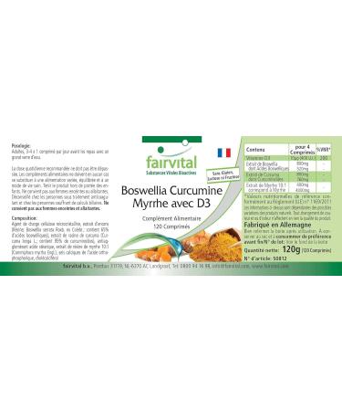 Fairvital Boswellia Curcumin Myrrh with D3 - 120 Tablets | High-Dosage Supplement - Buy Online on GoSupps.com