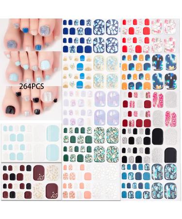 NAILDOKI Nail Stickers 12 Sheets x 22 Pieces Full Wraps Toe Nail Polish Strips  Self-Adhesive Gel Nail Art Decals for Women Girls F-01