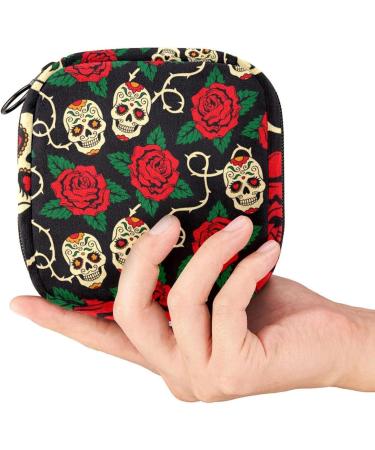 Stylish Storage Bags for Women's Bandages - Sugar Skulls & Roses | Portable Menstruation & First Period Bags for Teens & Women - Buy Online on GoSupps.com