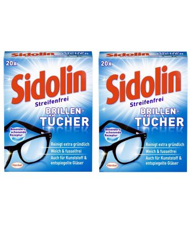 Sidolin glasses cleaning cloths pack of 2 (2 x 20 pieces) moist cleaning cloths for glasses displays screens