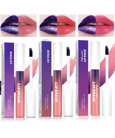 Peel Off Lip Liner Stain 3PCS Lip Gloss Peel Off Lip Stain Lip Tint Set Peelable Matte Lip Gloss Highly Pigmented Long Lasting Lipstick Long Lasting Peel Off Matte Lip Gloss
