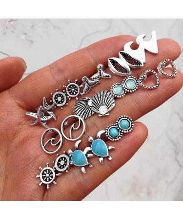 Feylie Earrings Set - 12 Pairs Boho Turtle & Naval Esters Jewelry Decor | Perfect Gift Idea - Buy Online on GoSupps.com