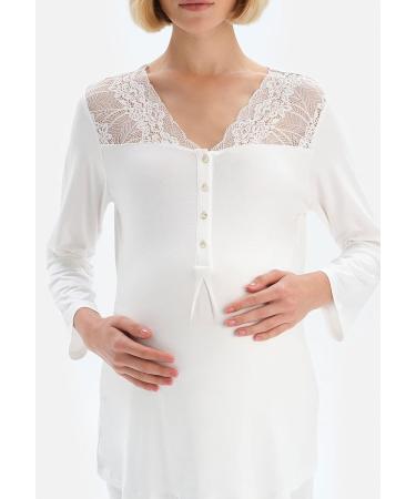 Dagi Women's Viscose Maternity Pyjama Set Ecru 2XL - Comfortable and Stylish Maternity Sleepwear - Buy Online on GoSupps.com