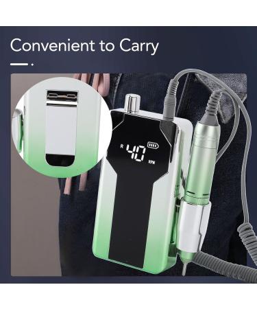 Electric Nail Drill Portable Rechargeable Polishing Speed Adjustable Nail Grinder Silver Green Gradient 40 000RPM with 6 Heads for Home Salon Use - Buy Online on GoSupps.com