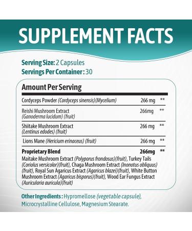 Brain Booster Mushroom Complex Supplement, Natural Mood Uplifter with 10 Function Mushrooms, Lions Mane, Reishi, Cordyceps and 7 More in Capsules 1330mg Made in USA, 60 Capsules - Buy Online on GoSupps.com