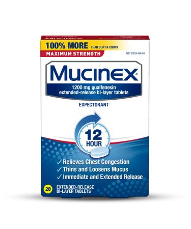 Mucinex 02328 Maximum Strength Expectorant 28 Tablets/Box