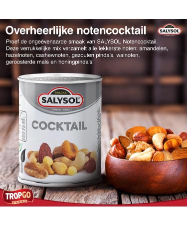 Tropgo Salysol Snacks Nut Cocktail 10 x 50g Cans Delicious Nut Mix of Almonds Hazelnuts Cashews Salted Peanuts Walnuts Roasted Corn Honey Peanuts Ideal for Care Packages - Buy Online on GoSupps.com