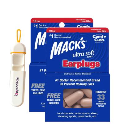 Mack'S Ultra Soft Foam Earplugs 10 Pairs - Ultra Soft Foam Ear Plugs with Case Noise Reduction Comfortable Hearing Protection | Bundled with Portable Pills Box Easy to Use Earplugs (Pack of 2)