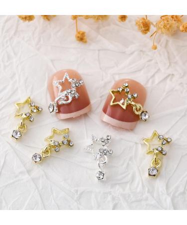 30PCS Dangling 3D Metal Star Nail Charms with Rhinestones - DIY Nail Art Jewelry for Women - Silver - Buy Online on GoSupps.com