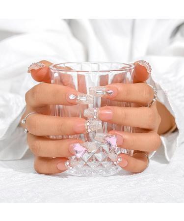 Sethexy Handmade Long Coffin False Nails - Luxury Rhinestones & Glitter 3D Crystal Love Heart Press-On Acrylic Nails for Women & Girls - Buy Online on GoSupps.com