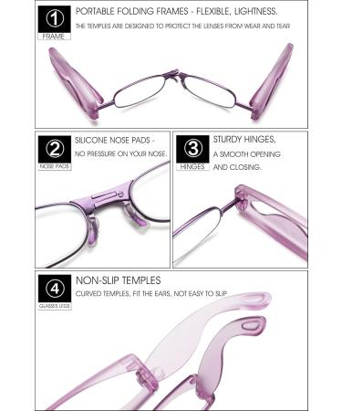 Vevesmundo Foldable Reading Glasses - Compact Anti-Blue Light Glasses for Men & Women - Purple 2.0X - Portable & Stylish - Buy Online on GoSupps.com