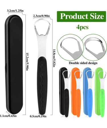 Stainless Steel Tongue Scraper Set - 4 Pack Reusable Metal Tongue Cleaners for Fresh Breath | Portable Oral Care with Travel Case (4 Colors - Buy Online on GoSupps.com
