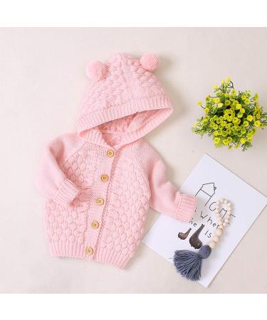 Puseky Baby Knit Sweater Hooded Ears Cardigan Coat - 6-12 Months (Pink) - Buy Online on GoSupps.com