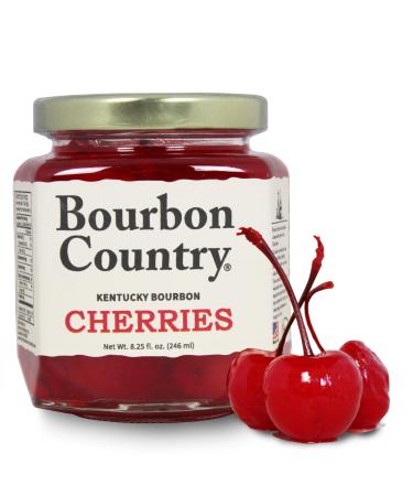 Bourbon Country Cherries | Premium Cherries for Cocktails and Desserts| Colossal Maraschino Cherries | Stemmed Cherries for Old Fashioned, Ice Cream, and more (8.25 oz)