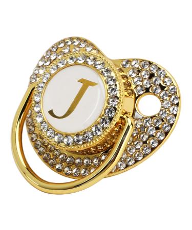 Bling Pacifier Baby Pacifier Capital Letters Soft Printed with Dust Cover for Newborns (Letter J)