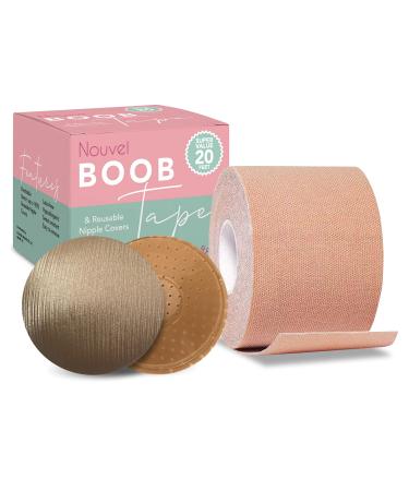 Boob Tape Value Roll - 20% Longer Than Other Brands - 19.7 Feet (6 Meters) x 2 in. - Strong Hold, Gentle on Skin - Waterproof, Sweatproof - Includes Soft, Reusable Nipple Covers - Breast Lift Tape