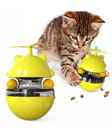 NO Tumbler Interactive Cat Toy, Cat Snack Dispenser with Double Rolling Balls, Cat Windmill Turntable, IQ Training Games and Sports Indoor for Pets, Yellow