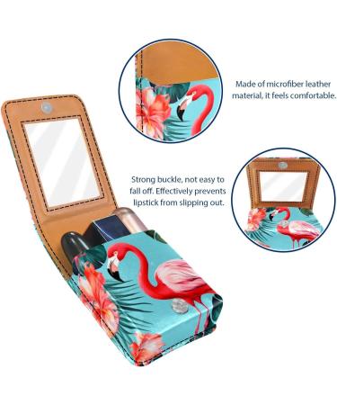 Travel Lipstick Organizer Case | Portable Makeup Bag with Mirror | Flamingo Tropical Leaves Design - Shop Now - Buy Online on GoSupps.com