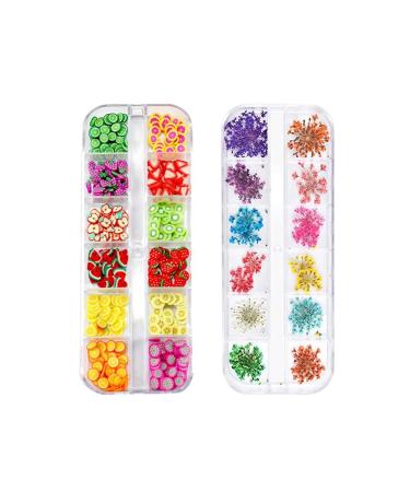 Sinen 1 Box Dried Flowers and 1 Box Fruit Slices for Nail Art  3D Dry Flowers Nail Stickers  Colorful Natural Real Flower Nail Decals  Fruit Fimo Slices Charms Nail Art Supplies Slime Accessories for DIY Crafts Nail Art ...