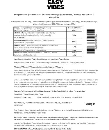 Easy Vibes - Natural Peeled Squash Seeds (700g) | Salt Free - Buy Online on GoSupps.com